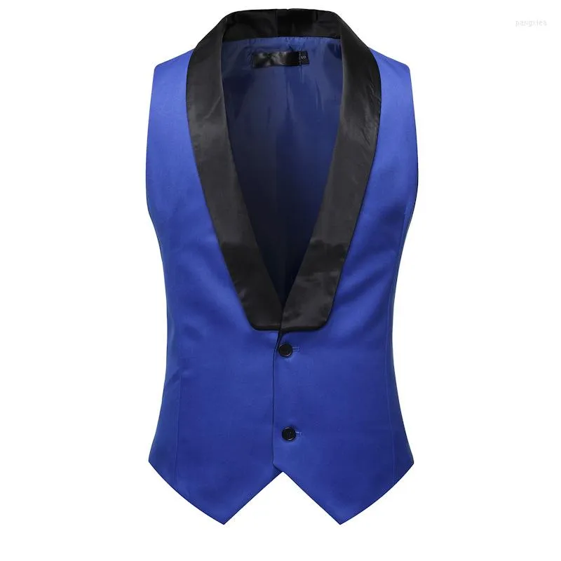 Gilet da uomo moda blu monopetto gilet da uomo 2022 marca slim fit collo a scialle gilet abito da sposo da sposa