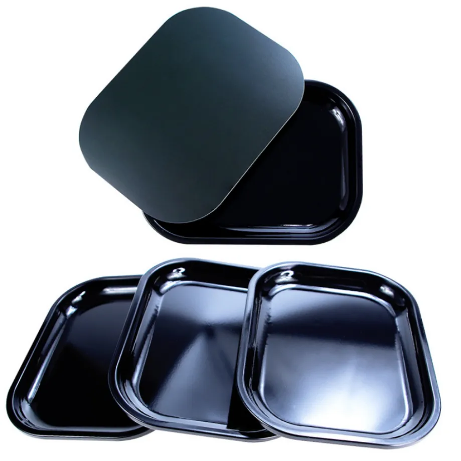 Rolling Tray med magnetisk lock Metall Black Tinplate Desktop Lagringsrätt Cigarett Joint Pre Roller Plate Rökåtkomst B1025