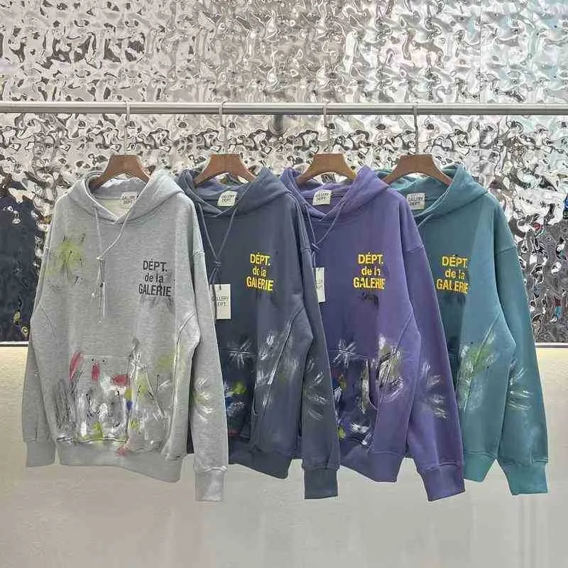 Men's Hoodies & Sweatshirts Fleece Splashing Designer Fashion 2022 Series Multi Cotton t Shirt Vintage4 Chaopai Galery Deps Color Ink Wash Hoodie