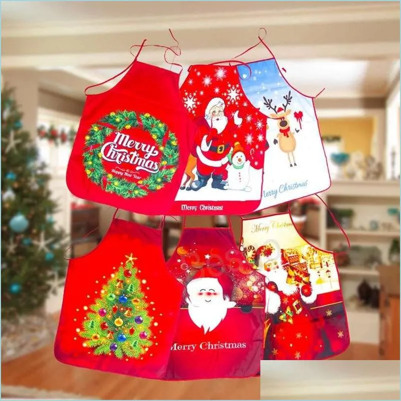 Aprons Christmas Apron Santa Claus Snowman Printing Cooking Kitchen Oil Proof Sleeveless Aprons Adt Children Art Painting Bib Bh7645 Dhqph