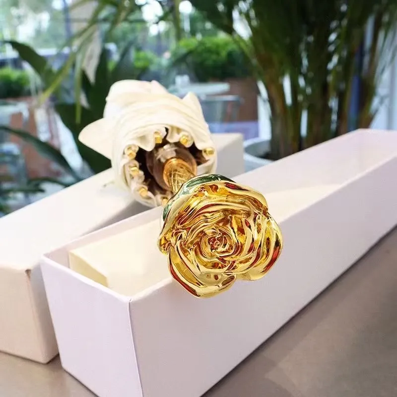 Модельер зонтики Роскошная золотая роза Ручка Белый зонтик с коробкой