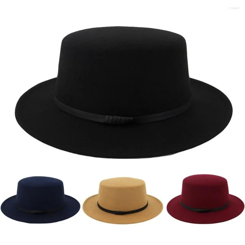 Bollmössor perfekt hatt unisex brett grim ullbälte platt topp fedora fest hattar cap baseballlärare