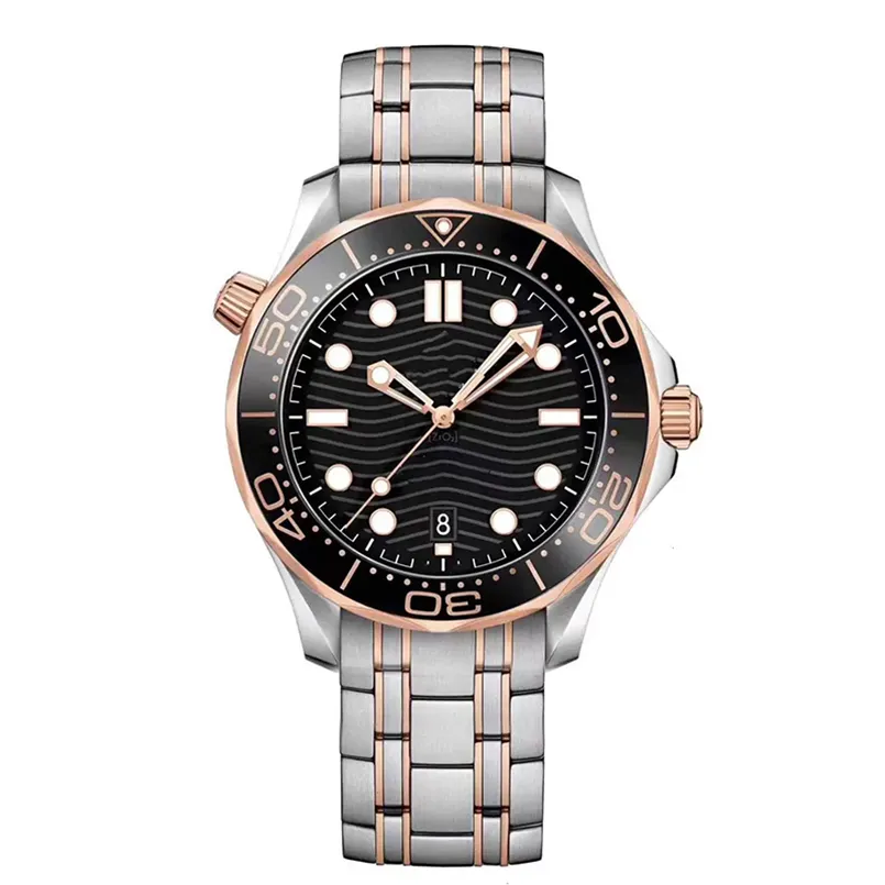 Classic New Men Watch Automatic Mechanical Rose Gold Black 007 Rubber Ceramic Sapphire Glass Back See Through