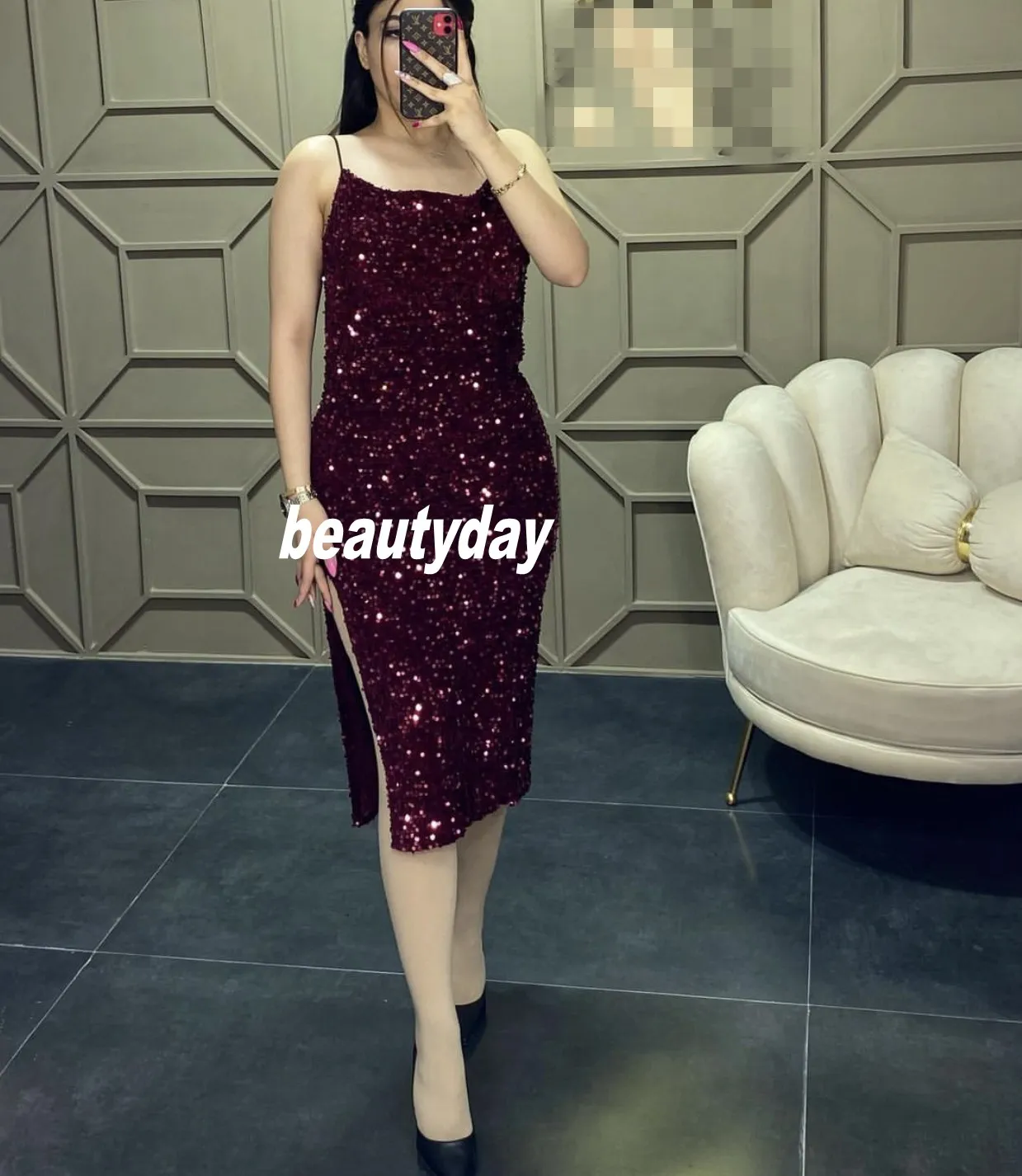 Burgundy Sparkling High Side Split Glitter Evening Dress For African Women Perfect For Formal Events Birthdays Proms And Celebrity Parties 2023 Collection From Beautyday 90.46 DHgate.Com