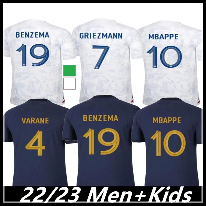 ベンゼマ 22/23 MBAPPE GRIEZMANN サッカーユニフォーム Frenchss KANTE POGBA ZIDANE GIROUD MATUIDI Kimpembe VARANE PAVARO equipement マイヨ・デ・サッカーシャツ メンズ キッズキットセット