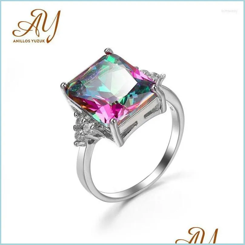 Bagues de grappe Bagues de grappe Anillos Yuzuk Bague en pierres précieuses naturelles fines 925 Sterling Sier Fiançailles Mariage Bleu Violet Zircon Pour Wom Dhwyz