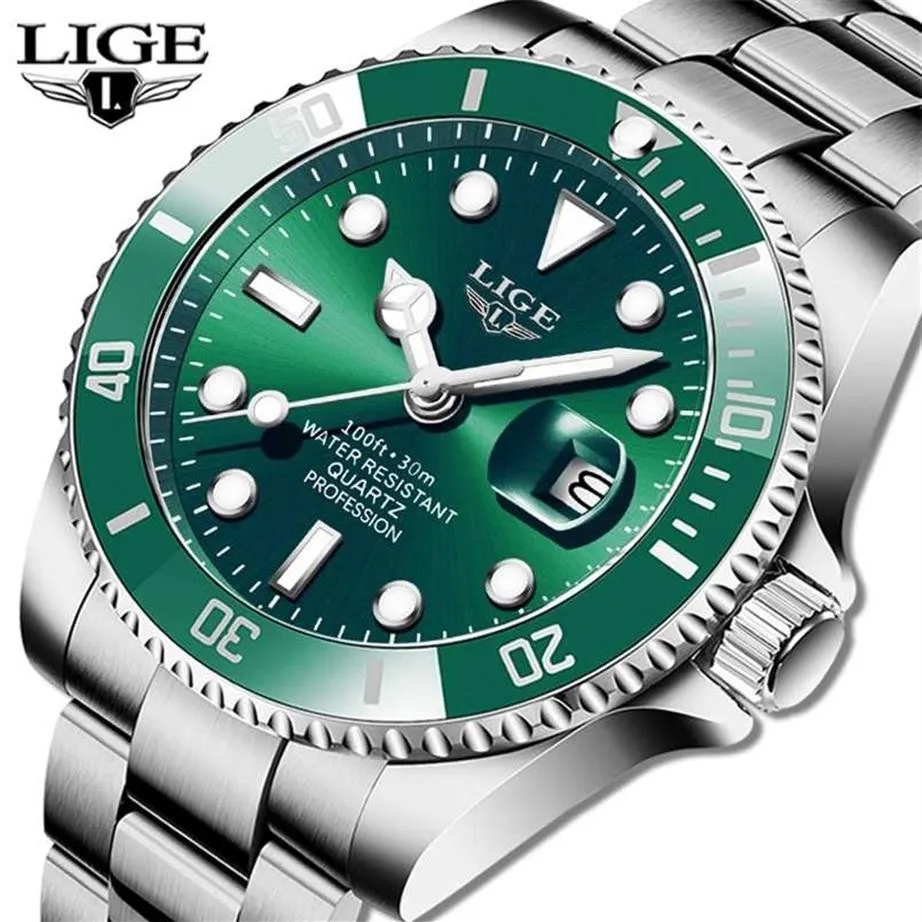 Lige topmerk luxe mode -duiker Watch Men 30Atm waterdichte date klok sport horloges heren kwarts polswatch relogio masculino 2219c