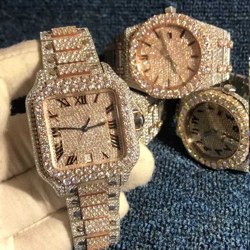 Orologi da polso 2023 Nuova versione VVS1 VIP ston Orologio in oro rosa Sier PASS TT Diamante da uomo Movimento meccanico automatico di alta qualità ETA Luxury Iced Out