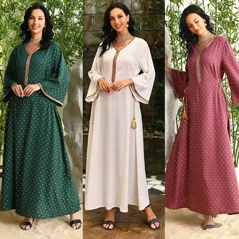 Muslimsk specialtillfälle klänningar Mellanöstern Guldstämpel Series midja Rope Craft Arab Lady Abaya Party Gown AB249