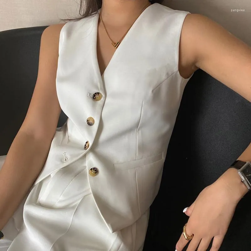 Herrvästar Kvinnors kostym Vest Jacket Nylon Blended V Neck Solid Black White Short Korean Slim Montering For Casual Clothing 2022