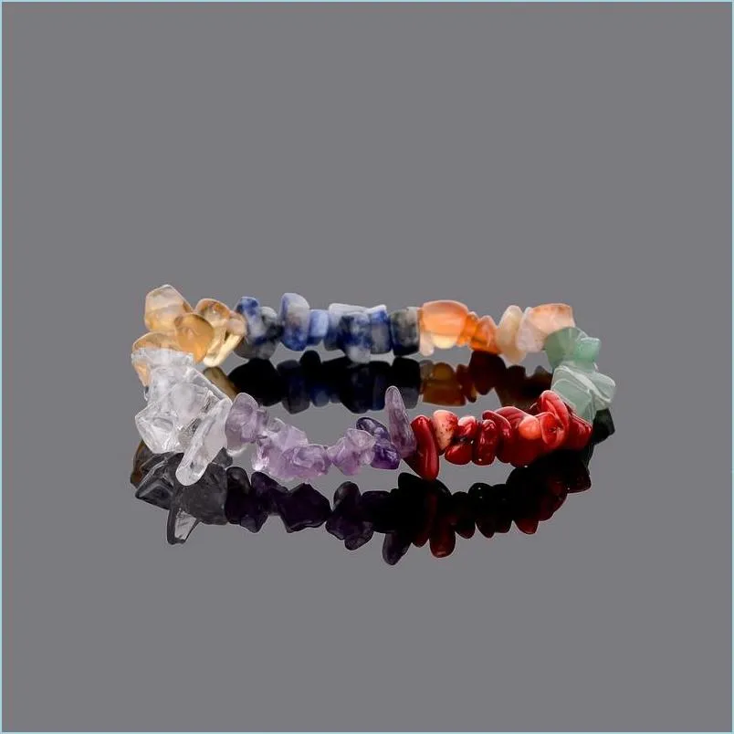 Beaded 7 Chakra Healing Crystals Natural Stone Chips Single Strand Women Armband Lazi Reiki f￶r Drop Delivery 2022 Jewelry Dh79a