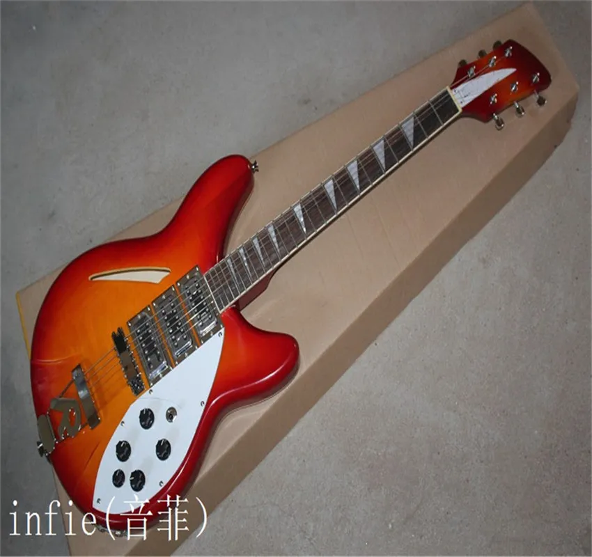 Jakość Rick Semi-Hollow Sky Sunburst Ricken Guitar 3 Pickups R Tremolo Electric Guitar Stock