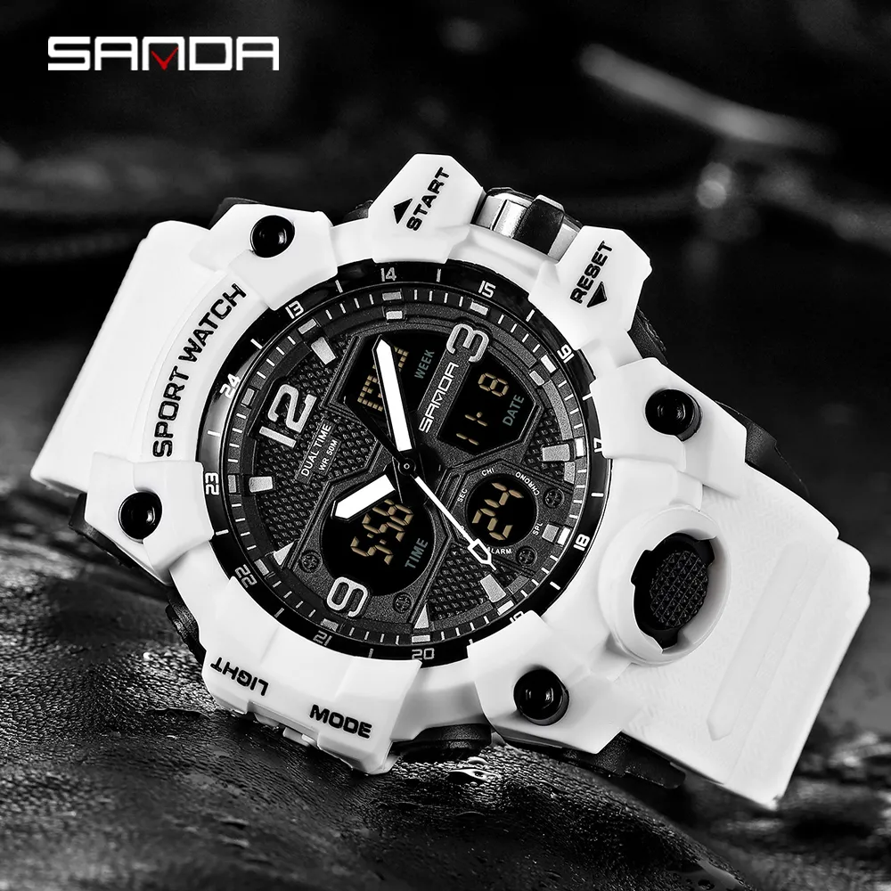 ساعة Wrista Sanda Men Military Wathes Style White Sport Legh Digital 50m مقاوم للماء على مدار الساعة Relogio Masculino 221031