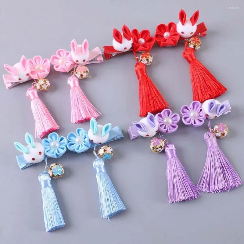 Hair Accessories 1Pairs Chinese Year Children Girls Flowers Hairpin Headdress Tassel Pearl Clips Accessions