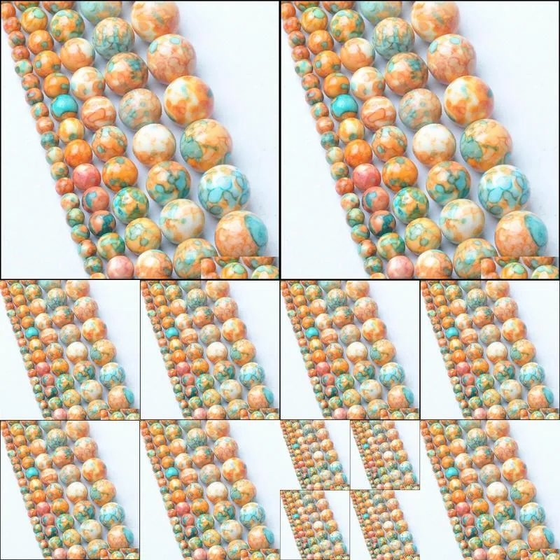 8mm natural yellow blue rainbow stones round spacer loose beads for necklace bracelet charms jewelry 4mm 6mm 8mm 10mm 12mm