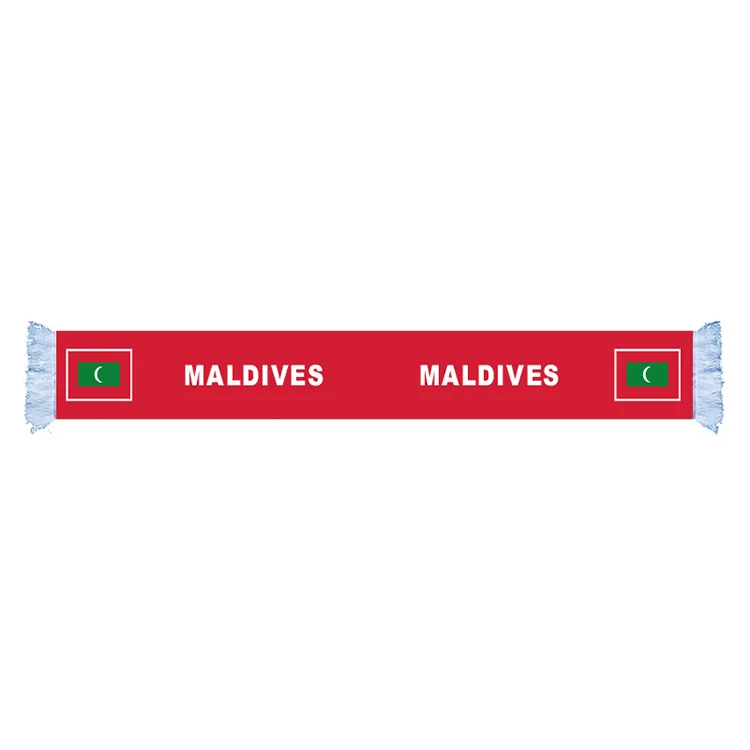 Maldives Flag Scarf Factory Fornitura di fornitura in poliestere World Paese Satin Satin Nation Football Games Fans SCARFS con nappa di colore bianco
