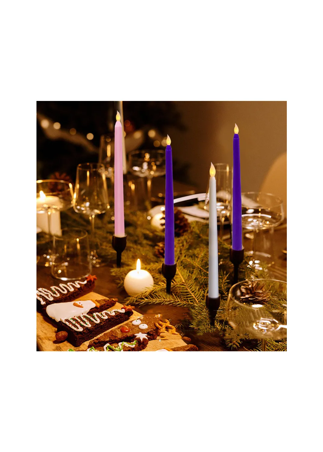 Candele di compleanno a LED tremolanti rosa viola bianco lungo plastica sottile batteria non inclusa