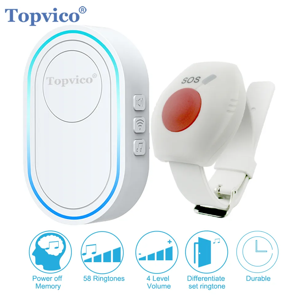 Alarm Accessories Topvico Panic Button Elderly System Caregiver Pager SOS Bracelet Emergency 433mhz Wireless Watch Call Senior Old People 221101