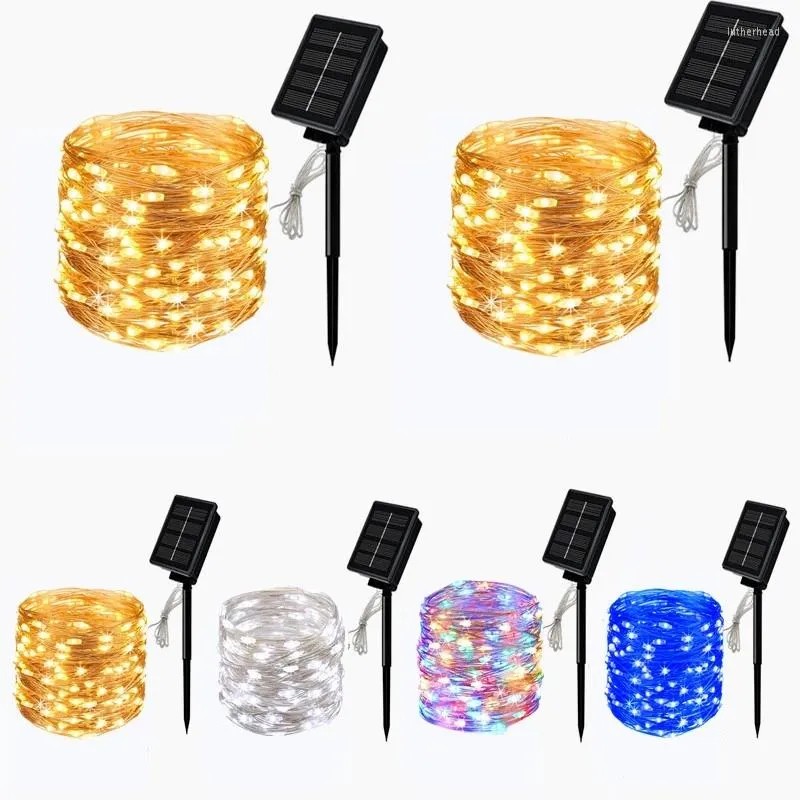 سلاسل LED Solar LED LED في الهواء الطلق أضواء الإضاءة حديقة الأضواء 7M/12M/22M/32M شارع الجنية جارلاند عيد الميلاد