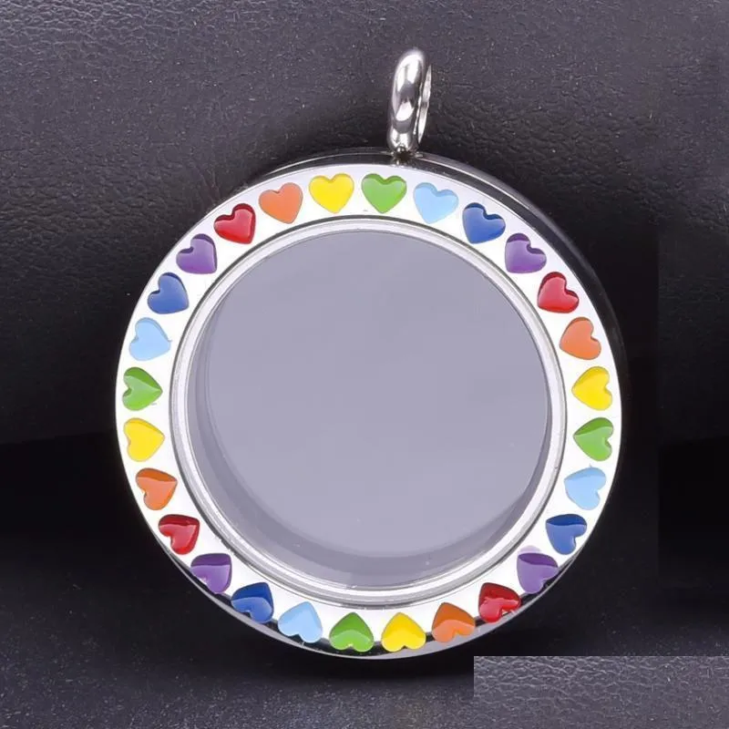 Pendentif Colliers Rainbow Coeur Rond Verre Mémoire Po Twist Relicario Flottant Charmes Médaillon DIY Otszo