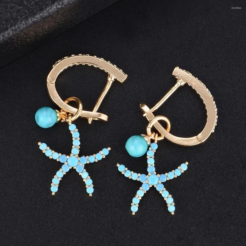 Hoop Earrings LARRAURI Cute Blue Starfish Full Mirco Cubic Zirconia For Women Setting Wedding Sea Holiday Earring Fashion Jewelry