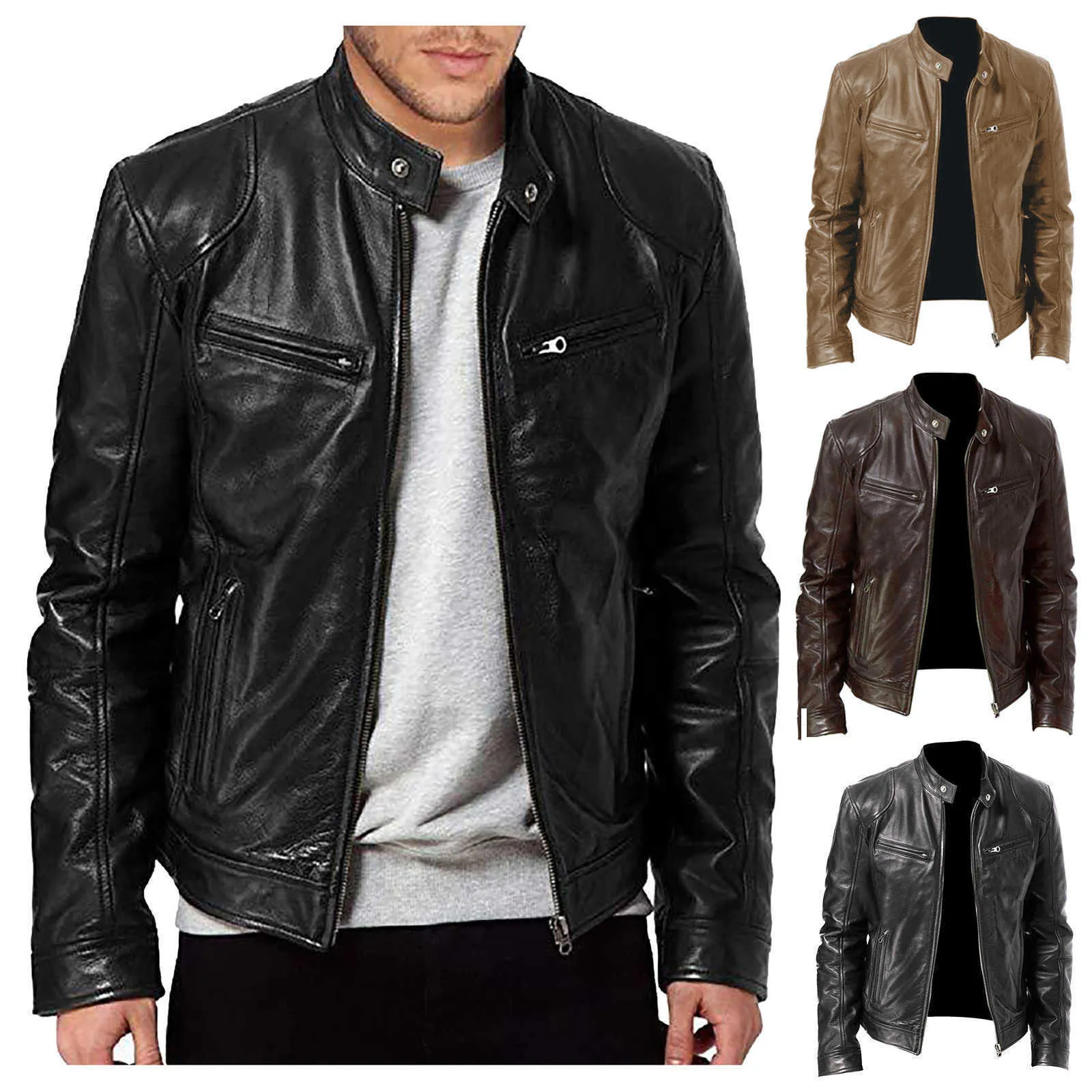 Mens Leather Faux Leather Brand Men Jacket 2021new Spring Fall Soft