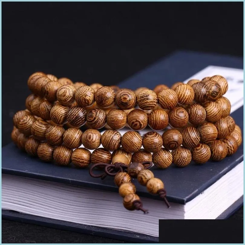 Perlé 108 x0 8cm Perles de prière Tibétain Bouddhiste Mala Bouddha Bracelet Rosaire Bracelet En Bois Bijoux Drop Livraison 2022 Bracelets Dhtzr