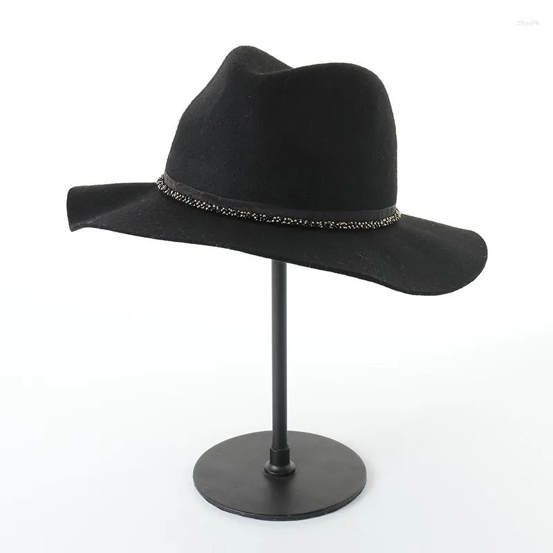 Boinas WeMe British Vintage Lentejuelas Cadena Lana Jazz Sombrero de copa para hombres y mujeres Moda Otoño Invierno Fedora