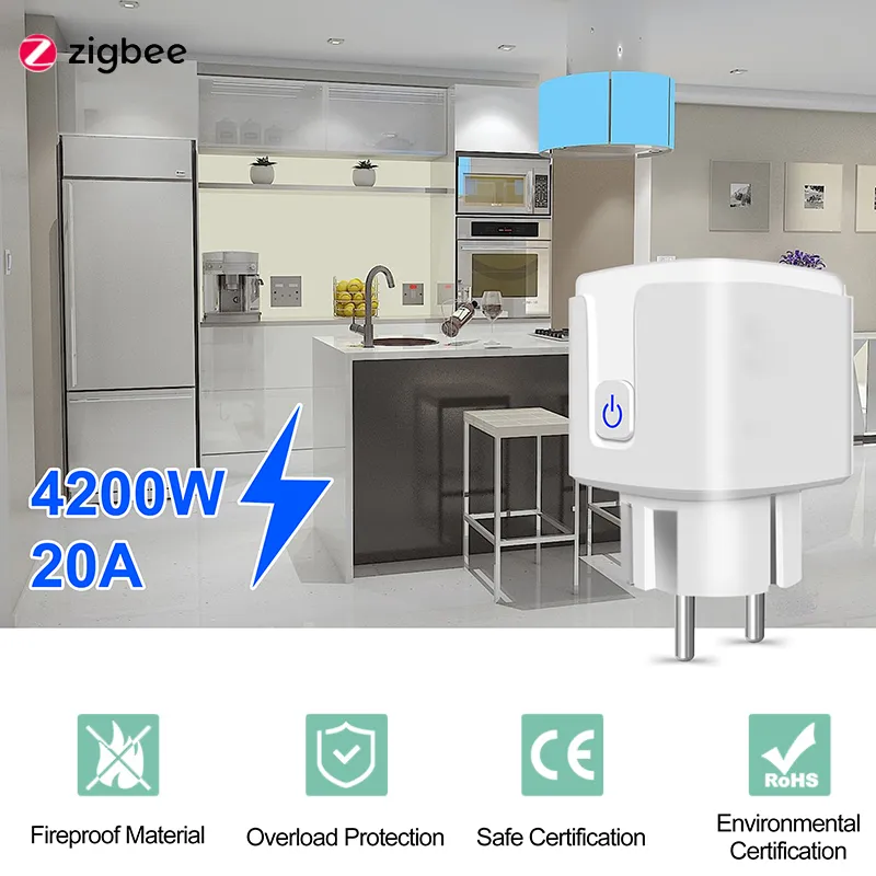 スマートデバイスTuyaプラグwifi zigbee socket eu 20aアダプターボイスコントロールワイヤレスリモートパワーモニタータイマーホームキット221101