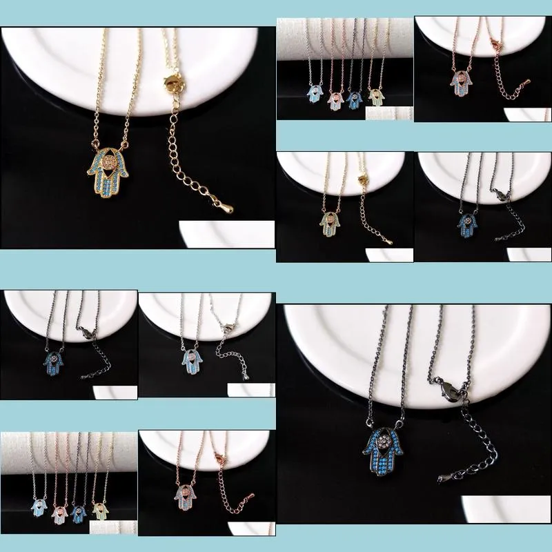 Pendant Necklaces 10Pcs Hamsa Hand Double Bails Connector Necklace Cz Zircon Micro Pave Crystal Charm Jewelry Making For Woman Nk75 Dh96D