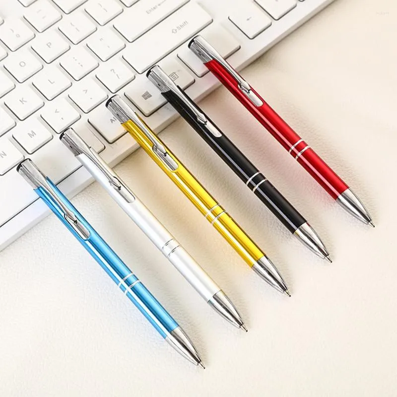 Klasik Beyaz Kalemler Taşınabilir Ticari Metal Kalem Lüks Dönen Otomatik Top Zarif Yazma Aracı 1.0mm