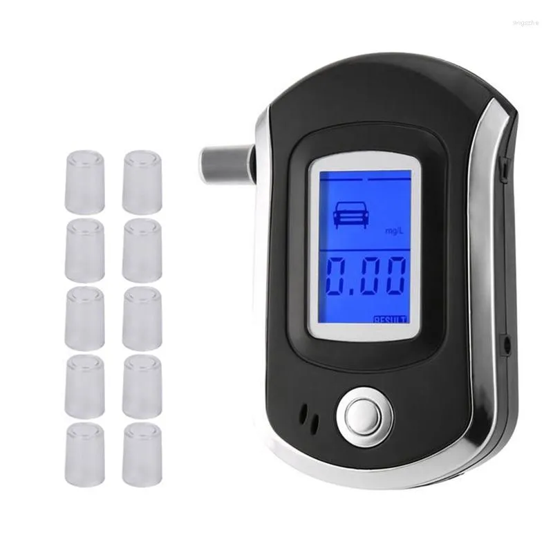 Alkoholtestare med 10 munstycken Professional Digital Breath Breathalyzer LCD Display skärm