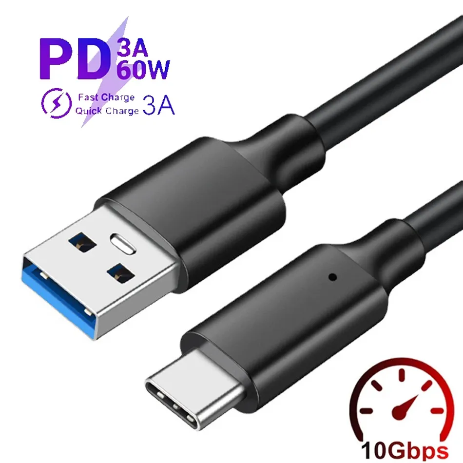 USB3.2 إلى النوع C Cables 10GBPS USB 3.2 TYPE-C نقل البيانات SSD القرص الصلب PD 60W 3A كابل الشاحن السريع 3M