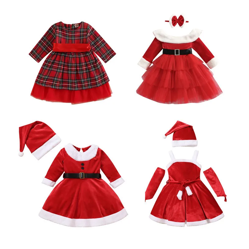 Robes de fille Enfant Fille Noël Princesse Automne Hiver Vêtements À Manches Longues Col Rond Plaid Imprimer Maille Fermeture Éclair Taille Haute 221101