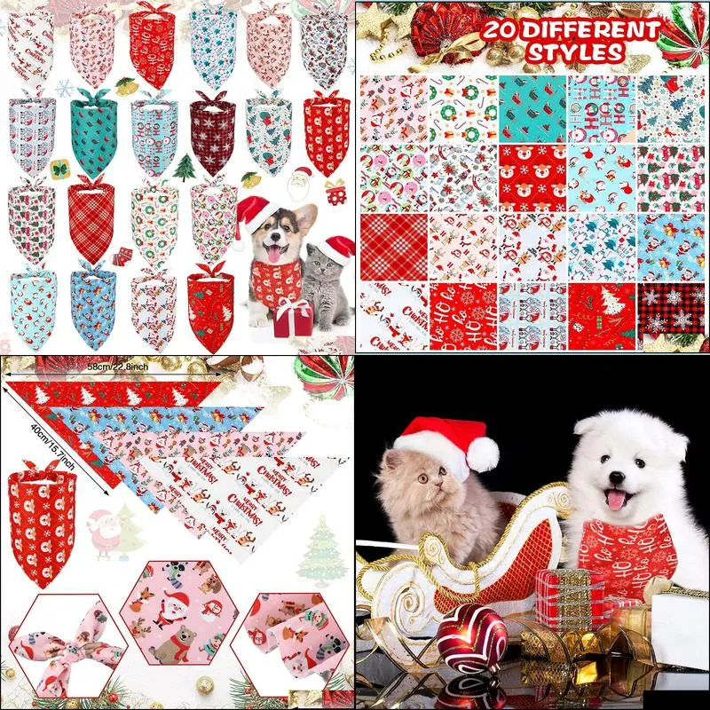 Andra hundförsörjningar 20 Pack Christmas Dog Bandana Snowman Snowflake Elk Plaid Pets Scarf Triangle Bibbs Nyår Bandanas för Small Me DH1WC