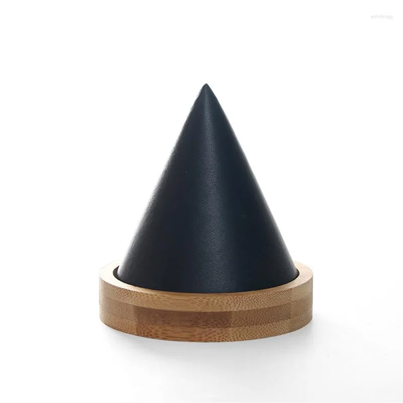 Jewelry Pouches Bamboo Black PU Conical Shape Jewlery Bracelet Display Holder Rack Storage Stand Watch Organizer Counter Case