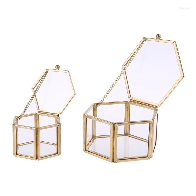 Boîtes de rangement nordique hexagone en verre transparent en verre anneau de mariage éternel fleur innovante décoration ornements