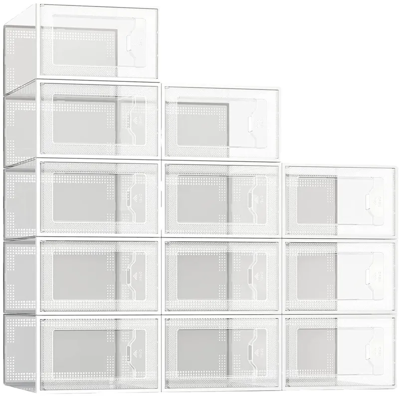 Shoe Storage Boxes Clear Plastic Stackable Shoe Organizer for Closet Foldable Shoes Containers Bins Holders