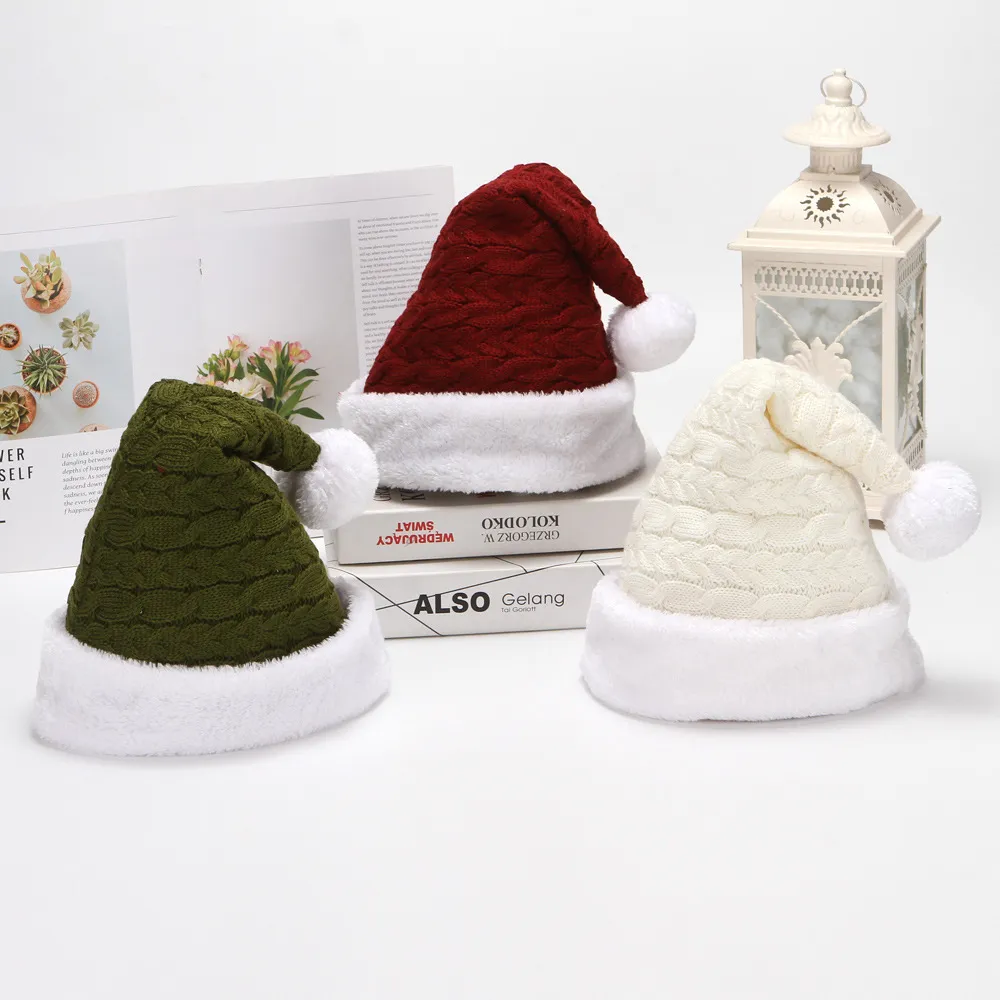 Julen Beanie Santa Hatt förtjockad stickskallkapslar High-end Santa Claus Hat