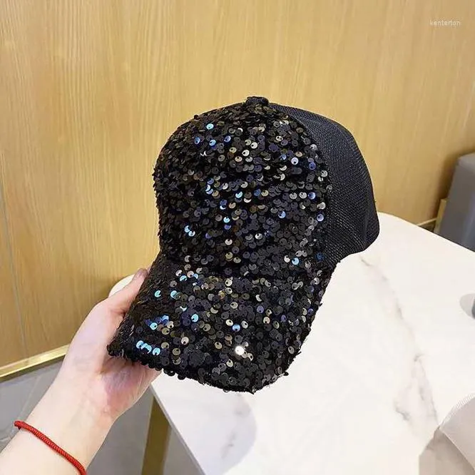 Ball Caps Spring Summer Sequin Baseball Cap Sunscreen Fashion Breathable Women Mesh Student Girl Sun Hat Black