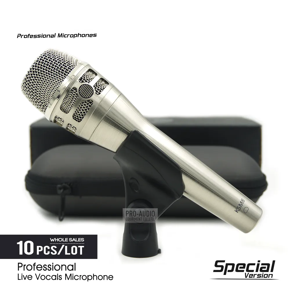 10 pièces édition spéciale chant en direct professionnel KSM8N Microphone dynamique en Nickel karaoké micro de Performance de scène Super-cardioïde