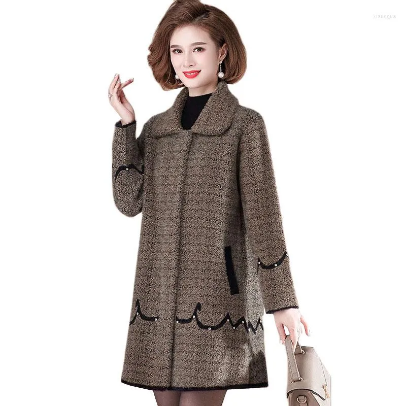 Womens Wool 2022 Imitation Mink Velvet Overcoat Middle Aged Fashion ...