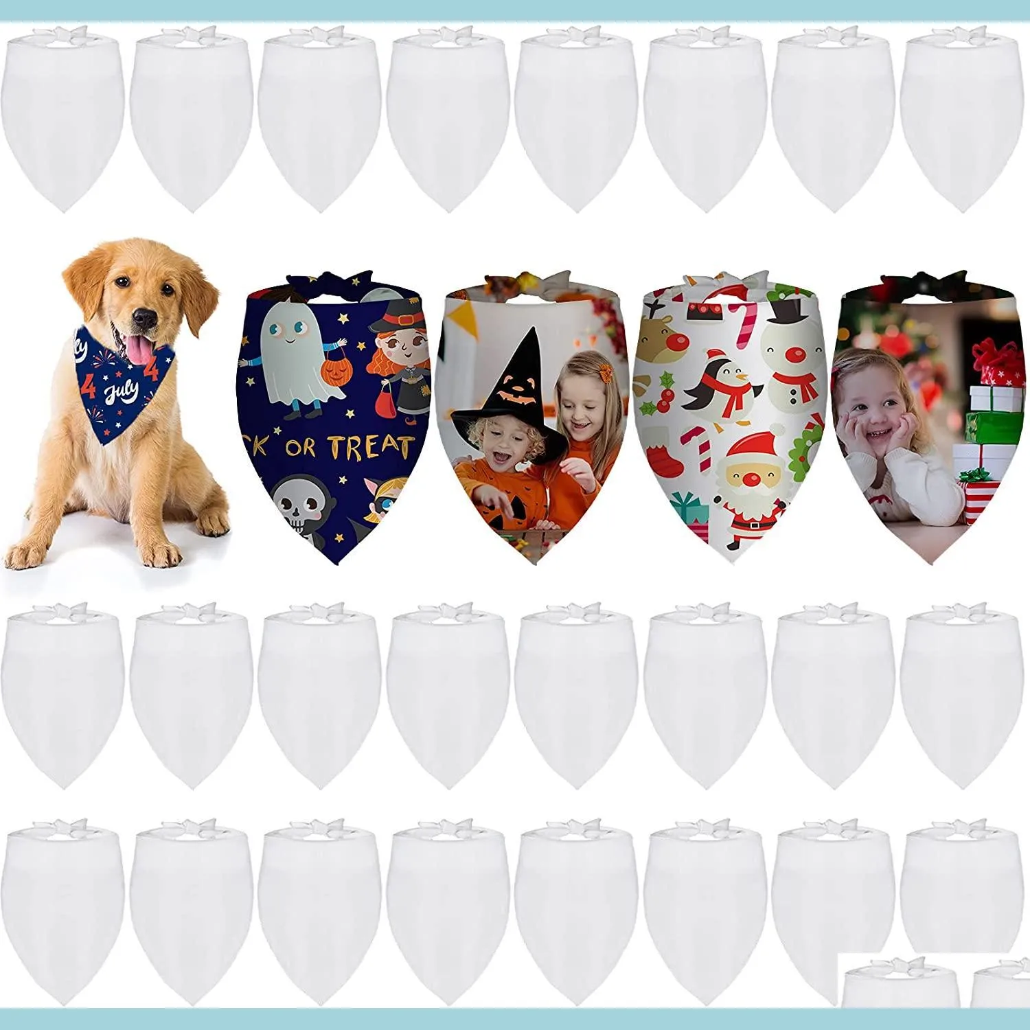 Altre forniture per cani Bandane per cani in bianco Solid White Fai da te Sciarpa triangolare per animali domestici Bavaglini per trasferimento di calore Accessori per cani Cuccioli Gatti Drop Del Dhsla