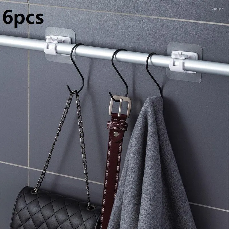 Hooks Self Adhesive Nail-Free Curtain Rod Clip Hook Shower Hanging Holder Household Fixed