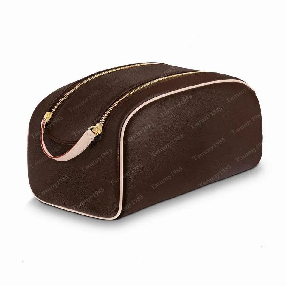 Designer Double fermeture éclair hommes voyageant sac de toilette femmes laver grande capacité sacs cosmétiques trousse de toilette sacs de maquillage cas marron fl291m