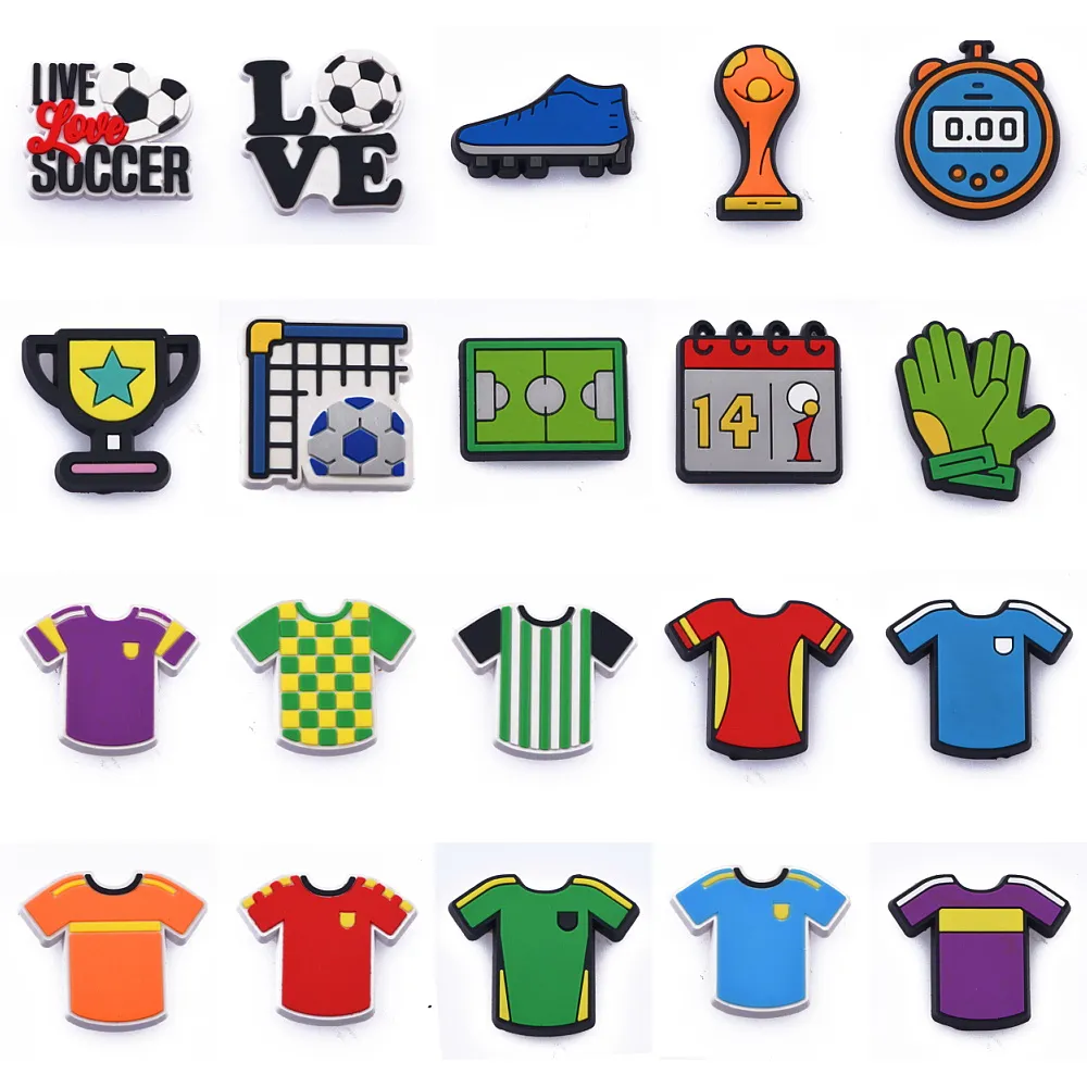Breloques en forme de croco pour chaussures, décoration I Love Football, Bracelet de joueur de Football, chemise d'équipe de Sport, accessoires colorés en PVC