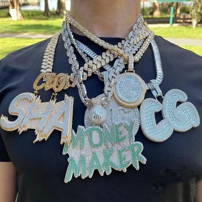 Nuovo bling alla moda ghiacciato placcato oro completo CZ lettera personalizzata nome numero collana pendente regalo gioielli hip hop bling da uomo