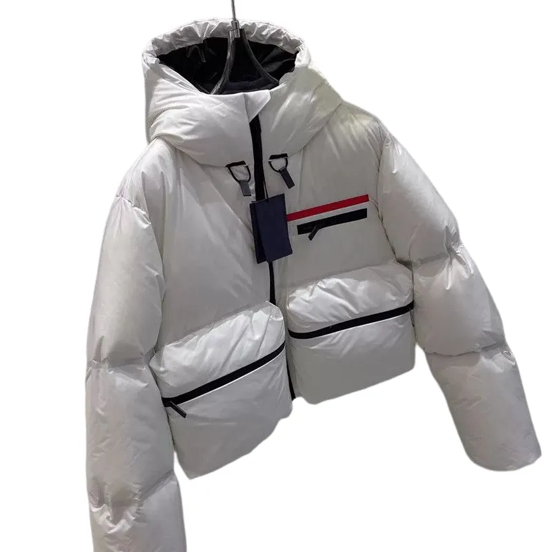 Kvinnor rockar kvinna kappa ner parkor med hoodie puffer designer kvinnor jacka huva kort mode långärmad fickan blixtlås bomulls vindbrytare 20ss blå utkläder