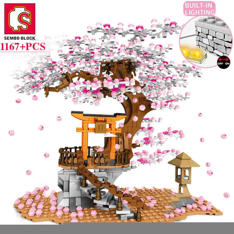 Mini blocs Sakura arbre maison diamant, vue de rue japonaise fleur