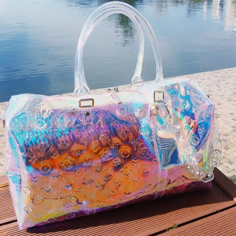 Duffel Bags Classic Laser Flash PVC Women Handbags 45cm Transparent Duffle Bag Brilliant Colour 